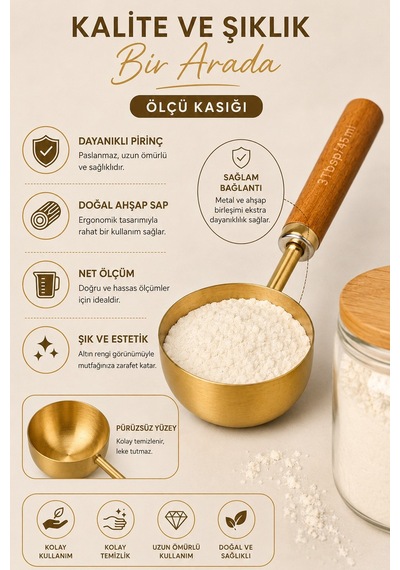 45 Ml Ahşap Saplı Gold Kahve Ölçü Kaşığı Paslanmaz Çelik Kahve Çay Mama Ölçme Kaşığı Altın