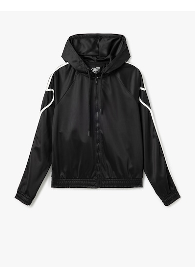 Koton Kapüşonlu Şerit Detaylı Fermuarlı Spor Sweatshirt Siyah 5wak10323nk Siyah