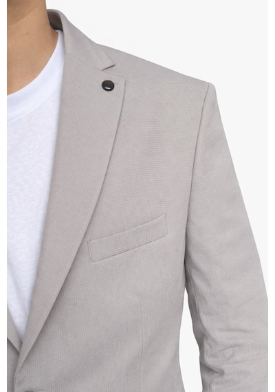 Erkek Slim Fit Mikro Desenli Takım Elbise 2 Düğmeli Çift Yırtmaçlı Modern Ceket Pantolon Takım Gri