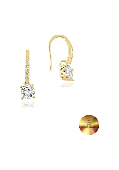 Brezza Lusso Jewelry 18k Serie Oro Zirkon Taşlı Çengel Asma Gümüş Küpe