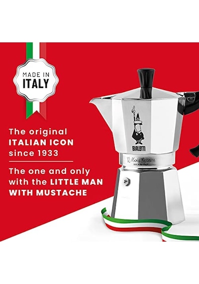 Moka Express: 3 Cups Ocak Üstü Espresso Pişirici - 130ml - Gümüş Renk - Alüminyum Gövde - Patentli Güvenlik Val