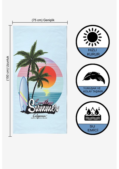 ENDLESS SUMMER Dijital Baskılı 75x150 Cm Plaj Havlusu Açık Mavi