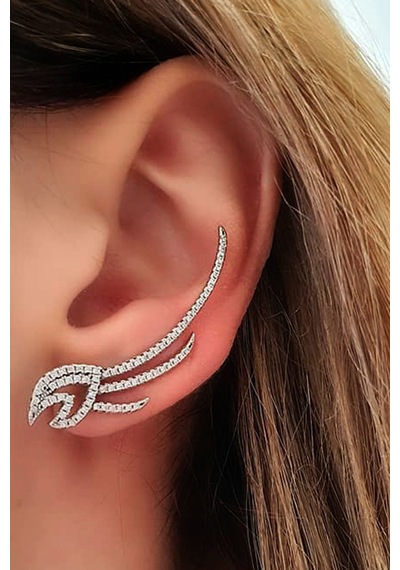 Pırlanta Işıltısında Zirkon Taşlı Gümüş Tek Earcuff Küpe N11.76069