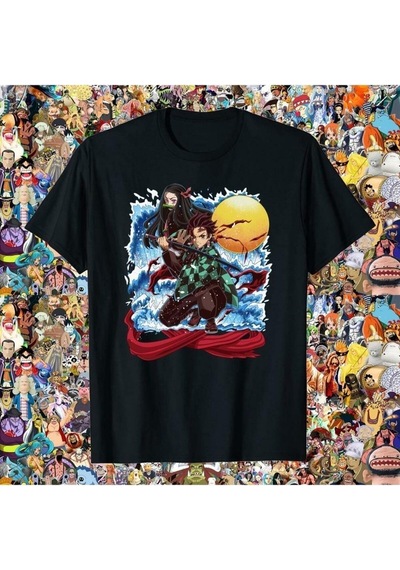 Noıssey Kırmızı Etiket Gala Tanjiro Zenitsu Nezuko Inosuke Şeytan T-shirt 09918 Siyah