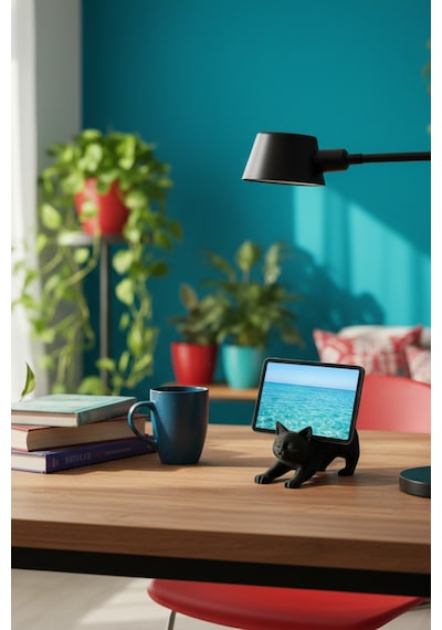 Siyah Kedi Telefon Tablet Tutucu 10 X 10 Cm