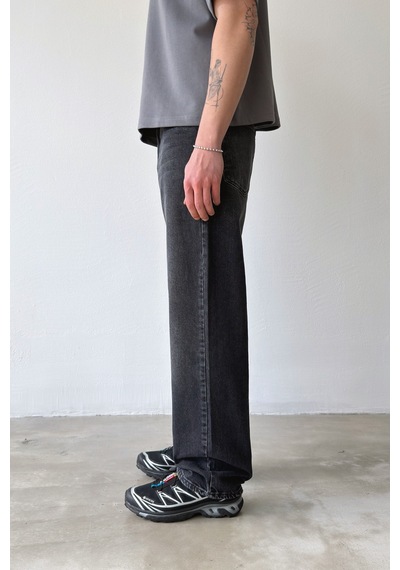 Flaw Çizgili Regular Jean-29104 Siyah