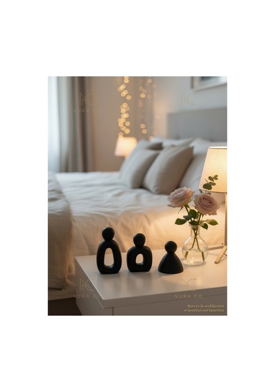 3'lü Aile Biblosu Mat Siyah Oval Figür Seti Soyut Heykel Modern Minimalist Dekoratif Ev Hediyes 05