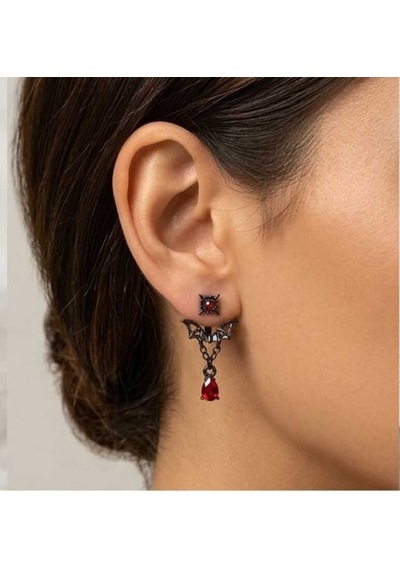 Dükkan Design Lowe And Deep Spice Taşlı Yarasa Küpe Antrasit