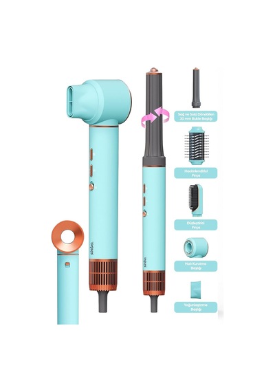 Ft Tasarım Air Brush 5 Başlıklı Saç Şekillendirme Cihazı Mavi
