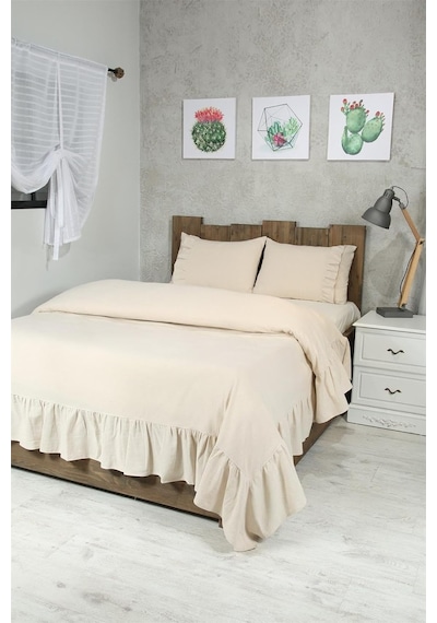 Cotton Maison Naturel Fırfırlı Yatak Örtüsü Takımı Double Vintage 240x260 Cm Krem, 4624 Çok Renkli