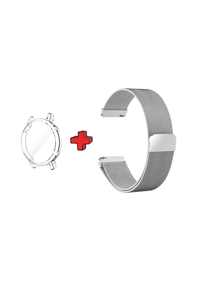 Watch Gt3 42mm İle Uyumlu Kasa Ekran Koruyucu Ve Hasır Metal Mıknatıslı Kordon 2in1 Çok Renkli
