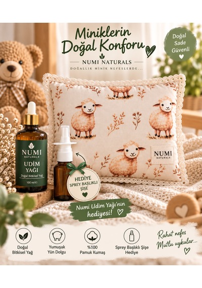 Doğal Kokusuz Merinos Kuzu Yünlü Göğüs-sırt Yastığı & Udim Yağı Seti Çok Renkli