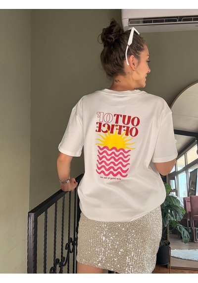 Ali Butik Ekru Out Of Office Baskılı Tişört