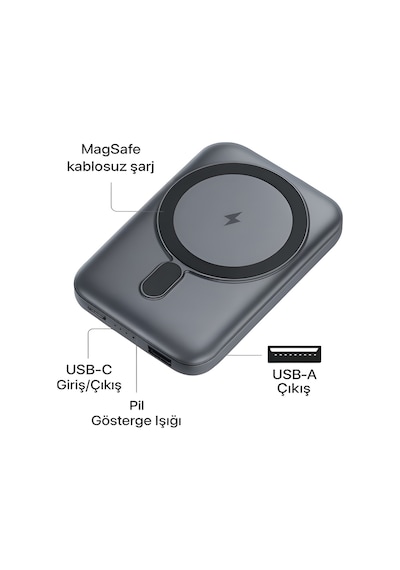 Acl PW103 5000 mAh 22.5 W Kablosuz Taşınabilir Hızlı Şarj Powerbank