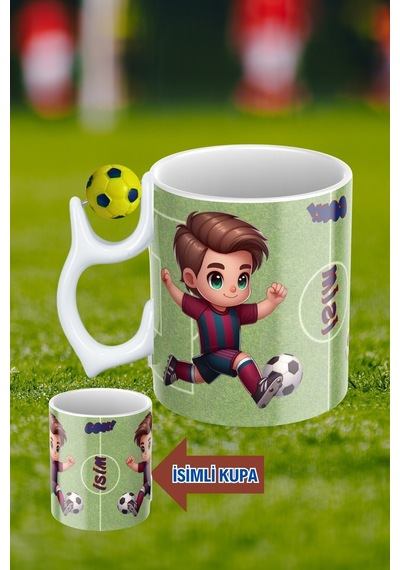 Sarı Lacivert Futbol Toplu Bordo Mavi Forma Oyunculu Taraftar İsimli Baskılı Kupa Bardak Beyaz