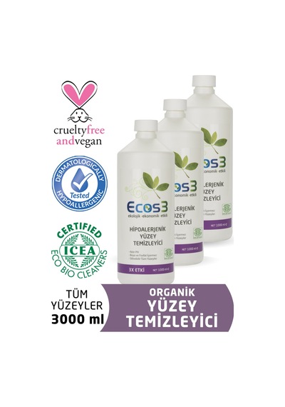 Ecos3 Organik Hipoalerjenik Yüzey Temizleyici 1000 Ml X 3'Lü Set