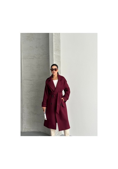 Orjinal Blue B Laura Kuşaklı Yeni Sezon Astarlı Premium Kalite Rahat Kalıp Kadın Kaşe Kaban Bordo&2 Bordo&2