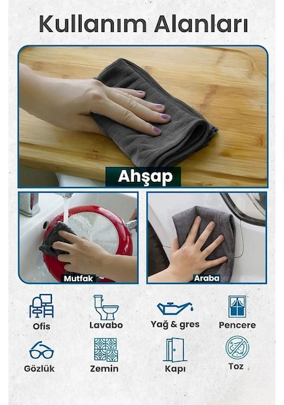 3 Lü Mikrofiber Temizlik Bezi Çok Amaçlı, Yüksek Emicilik, Iz Bırakmaz Gri