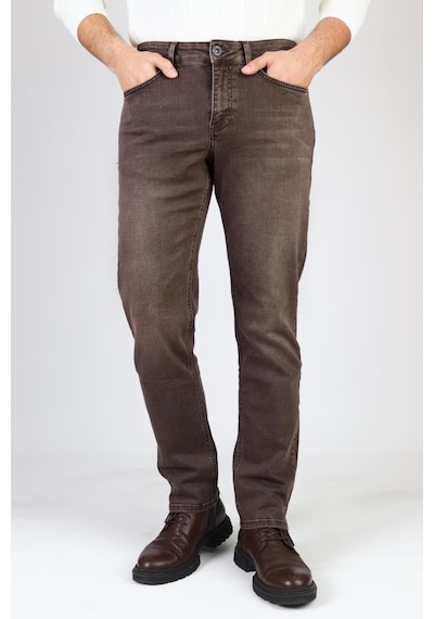 HLT Jeans Erkek Kahverengi Regular Fit Rahat Kesim Esnek Likralı Denim Jeans Kot Pantolon 001