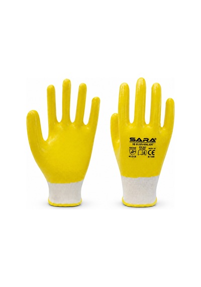 Sara S108 Nitril Iş Eldiveni Beden 10, Tam Kaplı, Sarı/beyaz Sarı - Beyaz