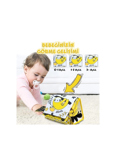 Tummy Time Hışırtılı Yumuşak Bez Aktivite Kitabı - Tembel Hayvan