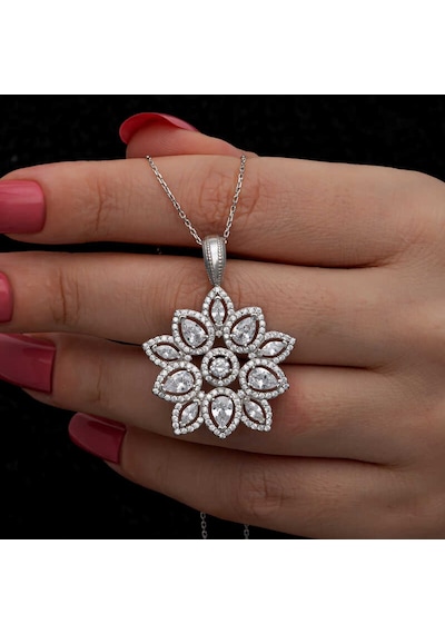 Gümüş Zirkon Taşlı Çiçek Kadın Set 80202269