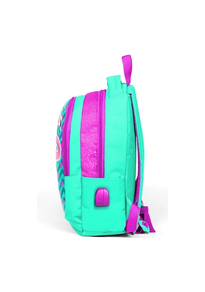 Coral High Okul Sırt Çantası Ve Beslenme Çantası Seti - Kız Çocuk Pembe Flamingo - Usb Soketli Çok Renkli