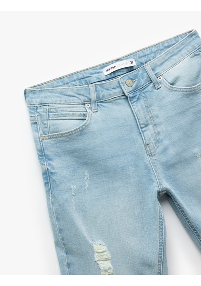 Koton Slim Fit Pamuklu Katlamalı Paça Denim Şort Açık İndigo 5sam40008ıd Açık İndigo