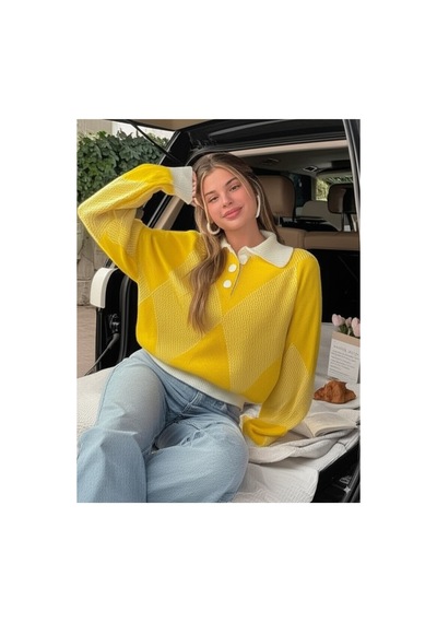 Flex Fashıon Kadın Polo Yaka Trend Oversize Popüler Triko Kazak Sarı Sarı - 744392241 Sarı - 744392241 Sarı Flex Fashıon Kadın Polo Yaka Trend Oversize Popüler Triko Kazak Sarı Sarı - 744392241 Sarı - 744392241 Sarı