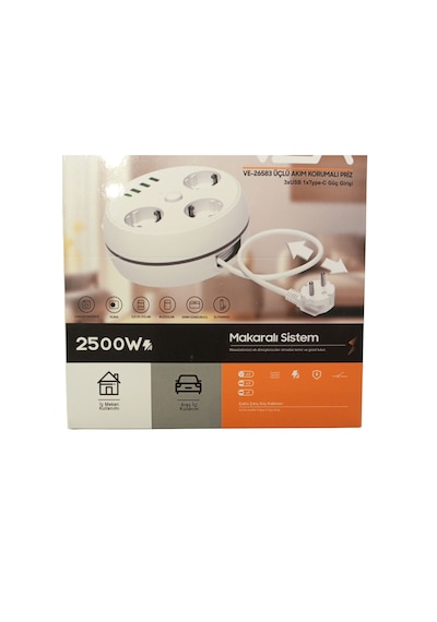 Ve-26583 3'lü 1.5 Metre Kablolu 3 Usb + Type-c Girişli Akım Korumalı Grup Priz