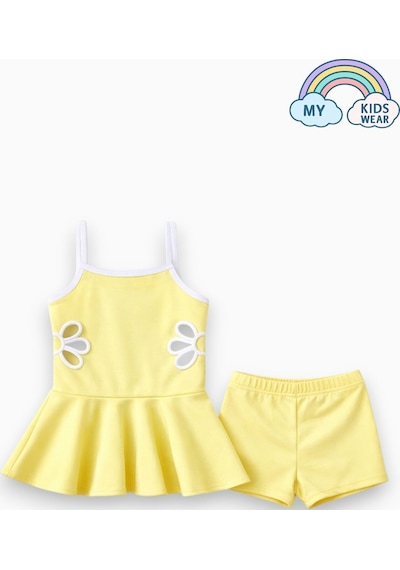 My Kids Wear Kız Çocuk Nakış Detaylı Garson Boy Mayo 5-14 Yaş 12589 Sarı