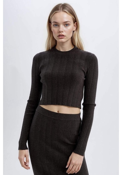 Defacto Slim Fit Dar Kesim Bisiklet Yaka Triko Kazak A2057AX24AUAR227 Antrasit
