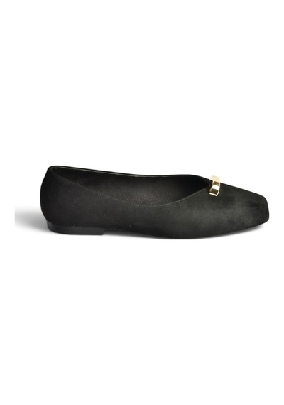 Fox Shoes Z820503202 Siyah Süet Toka Detaylı Küt Burunlu Kadın Babet
