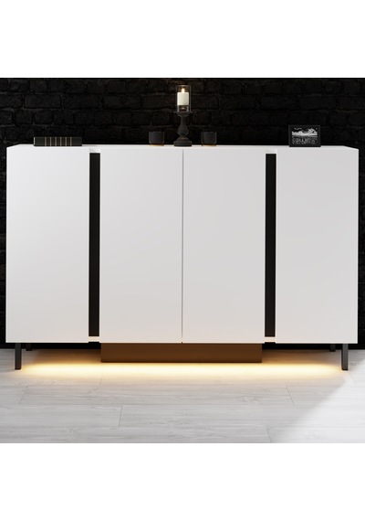 Paris Siyah Demir Ayaklı Rgb Led Işık Sistemli Beyaz Konsol Beyaz - Siyah