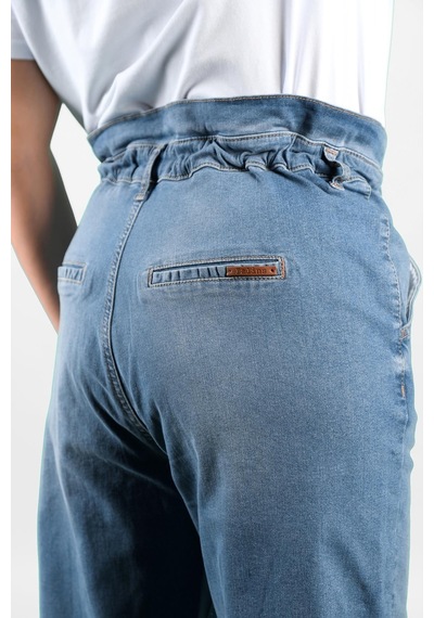 Kadın Beli Lastikli Kot  Pantolon Mavi