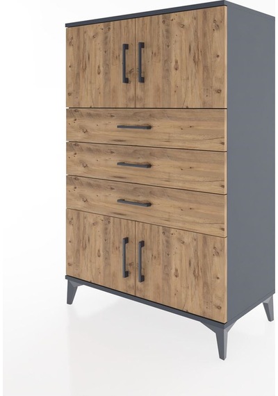 Hyperion Dolap Tek Raflı 3 Çekmeceli 4 Kapaklı 88x44x134 Antr... Antrasit