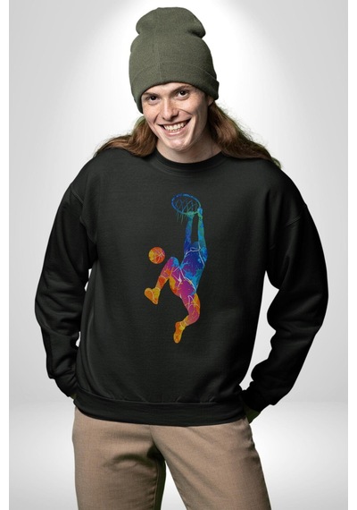 Smaç Basketbol Renkli Unisex Siyah Baskılı Sweatshirt Siyah