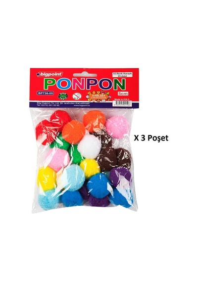 Bigpoint Ponpon 5 Cm 10 Renk / 25'li Poşet X 3 Poşet