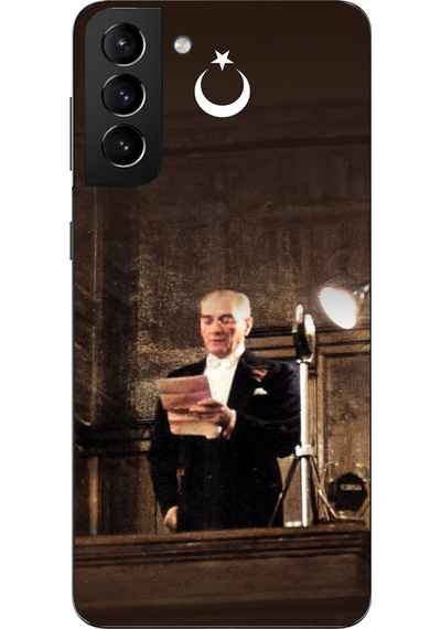 Samsung Galaxy S21 Plus Uyumlu Atatürk İlk Meclis Konuşması Baskılı Silikon Kılıf Renkli