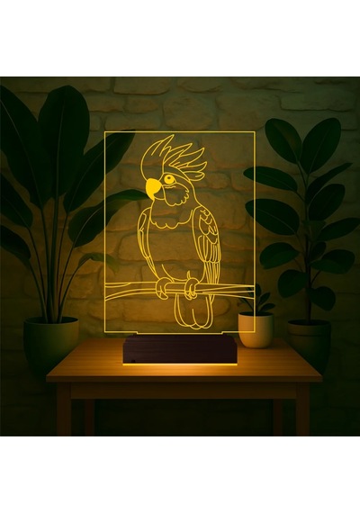 Luvivia Kakadu Papağan Pet Shop 3d Lamba - Masa Gece Lambası Şeffaf