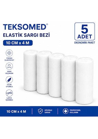 Teksomed Elastik Sargı Bezi 10cmx4 Metre 5 Adet