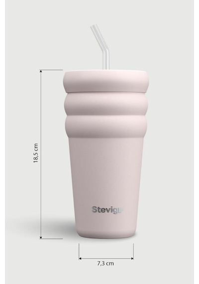 Stevig 3 Bubble Two-cap Straw Tumbler Çelik Termos 600 Ml Soft Quartz St-248 Pembe