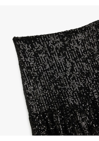 Koton Astarlı Payetli Kloş Mini Etek Siyah 5sak70017fk Siyah