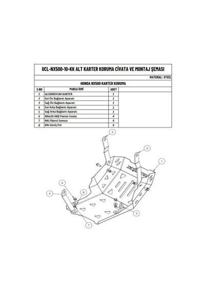 Moto Üçel Honda Nx 500 Uyumlu Karter Koruma