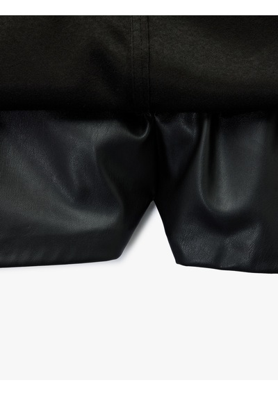 Koton Suni Deri Slim Fit Cep Detaylı Mini Şort Etek Siyah 6wal70056ıw Siyah