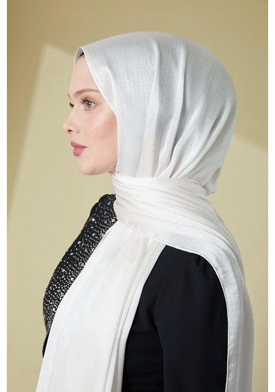 Moda Mevsimi Janjan Abiye Şal Kırık Beyaz