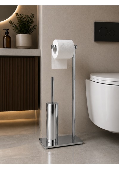Pirinç Slim Lüx Ayaklı Set Wc Fırçalık Ve Kağıtlık Krom