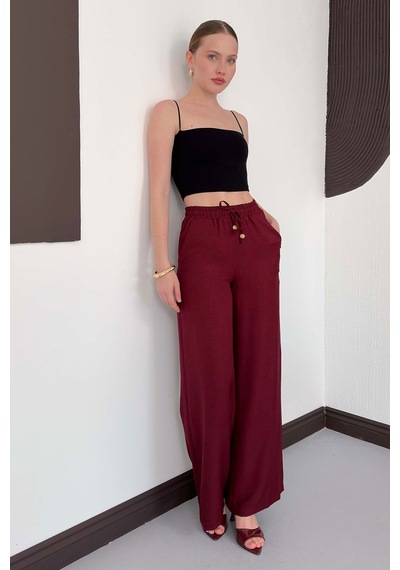 Verymoda Keten Pantolon D2381 Bordo