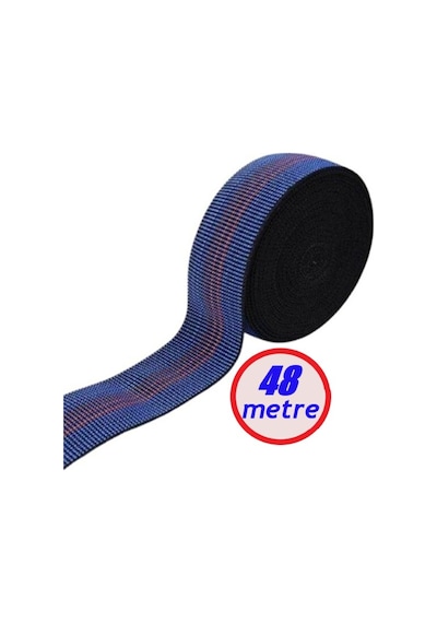 Kaliteli Elastik Kolon - Üç Çizği Mavi 5cm Eninde 8-12-24-48-72 Metre Esnetilmeden Kesilir Mavi 48 Metre