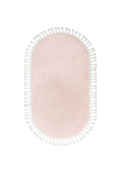 Dijidekor Pembe Oval Post Halı Saçaklı Peluş Yumuşacık Antiba...